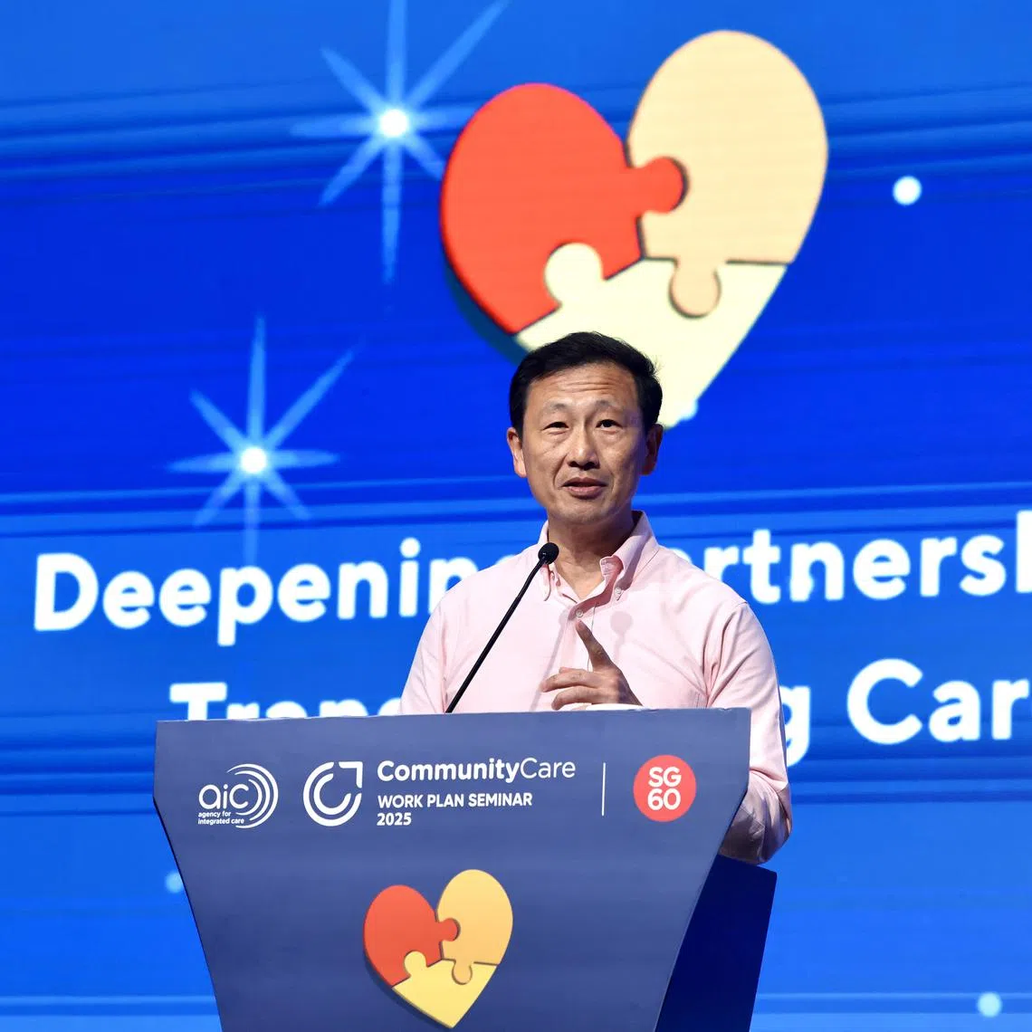 Health Minister Ong Ye Kung speaking at the Community Care Workplan Seminar on May 28.