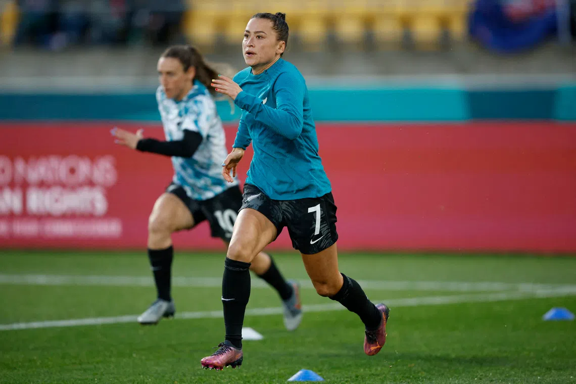 Soccer Football - FIFA Women's World Cup Australia and New Zealand 2023 - Group A - New Zealand v Philippines - Wellington Regional Stadium, Wellington, New Zealand - July 25, 2023 New Zealand's Ali Riley during the warm up before the match REUTERS/Amanda Perobelli