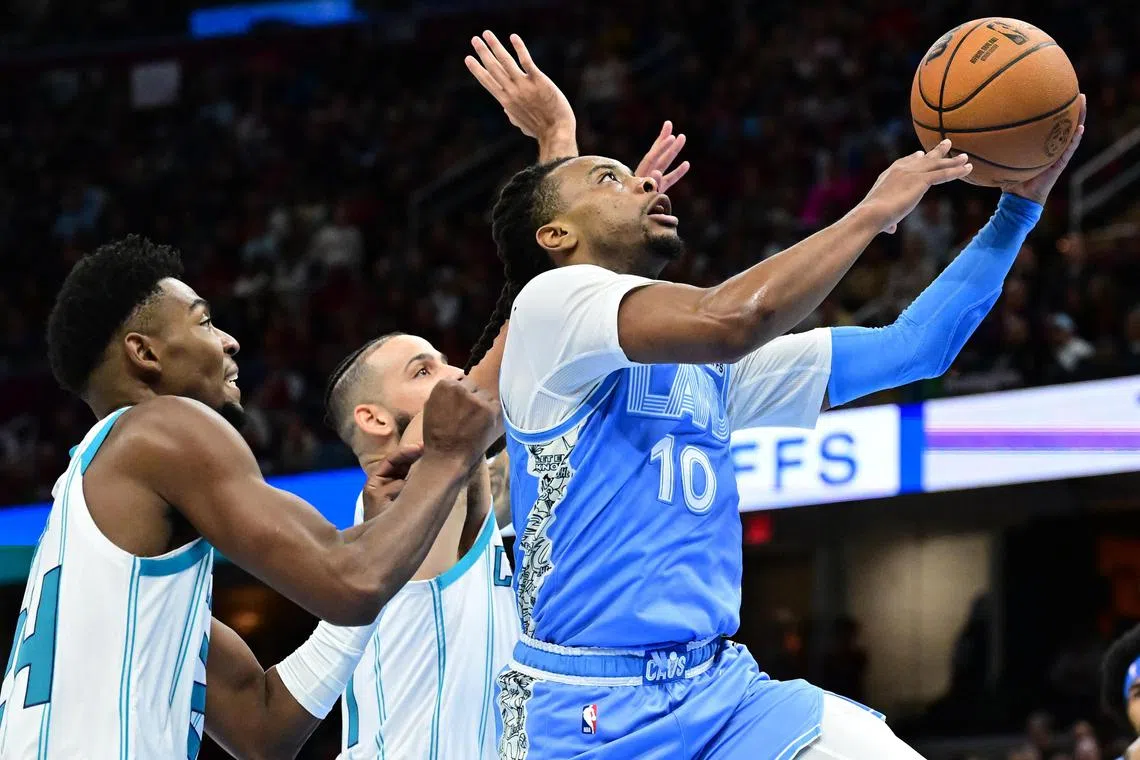 Cleveland Cavaliers guard Darius Garland driving to the basket during the second half of his team's 128-114 win over the Charlotte Hornets at Rocket Mortgage FieldHouse on Nov 17.