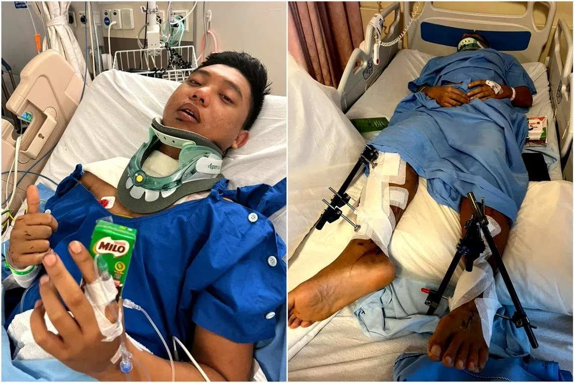 The motorcyclist, Mr Mahmud, in the hospital after the accident.