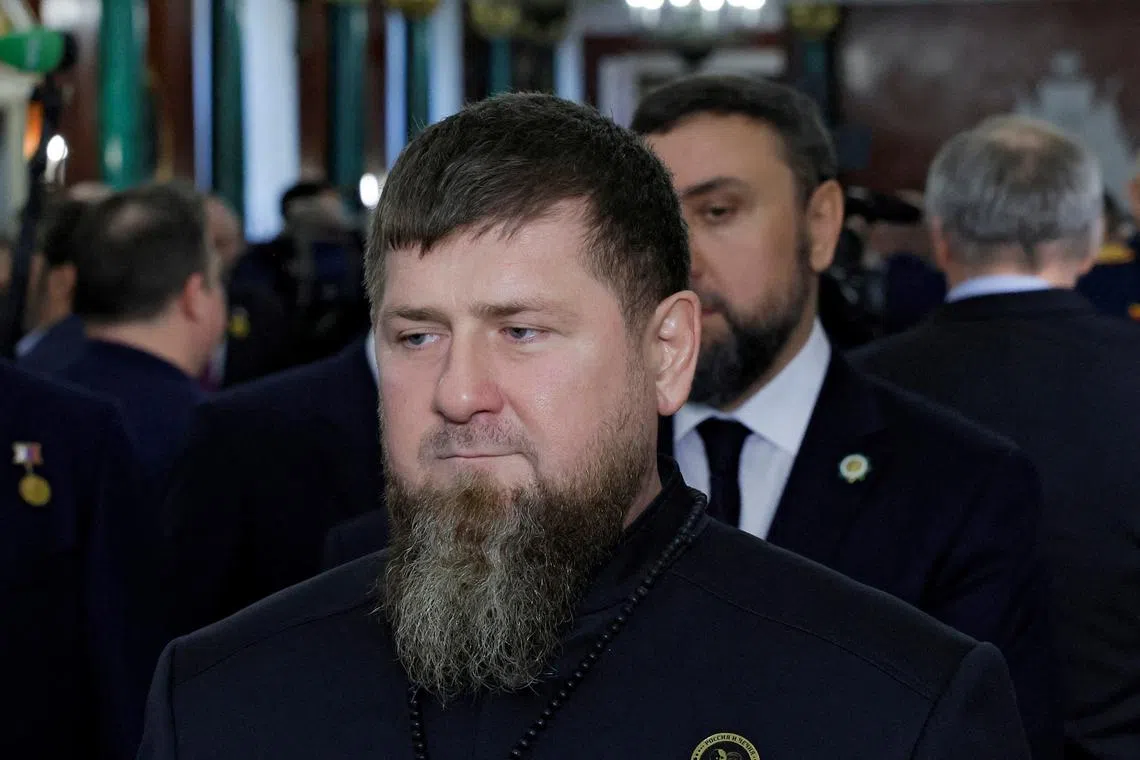 FILE PHOTO: Head of the Chechen Republic Ramzan Kadyrov speaks to journalists after a ceremony inaugurating Vladimir Putin as President of Russia at the Kremlin in Moscow, Russia May 7, 2024. REUTERS/Maxim Shemetov/Pool/File Photo