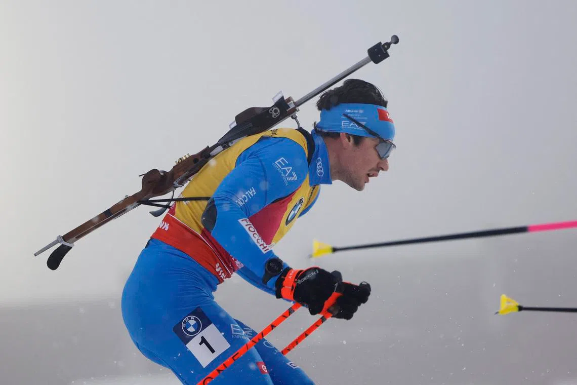 Biathlon - Biathlon World Cup - Nove Mesto na Morave, Czech Republic - January 25, 2026 Italy's Tommaso Giacomel in action during the men's 15 km mass start REUTERS/David W Cerny