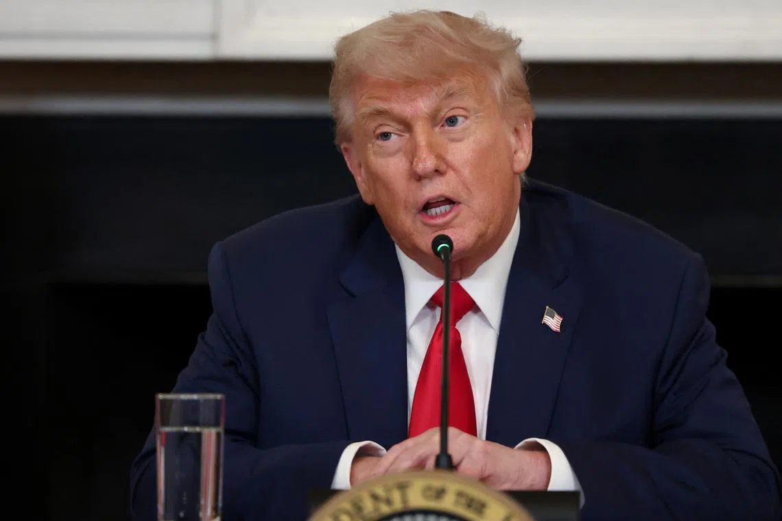 U.S. President Donald Trump speaks during an Invest America Roundtable in the State Dining room, at the White House, in Washington, U.S., June 9, 2025. REUTERS/Evelyn Hockstein