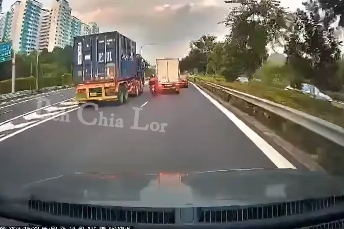 A 52-year-old male motorcyclist was pronounced dead at the scene by a paramedic, and a 24-year-old male lorry driver was arrested for careless driving causing death.