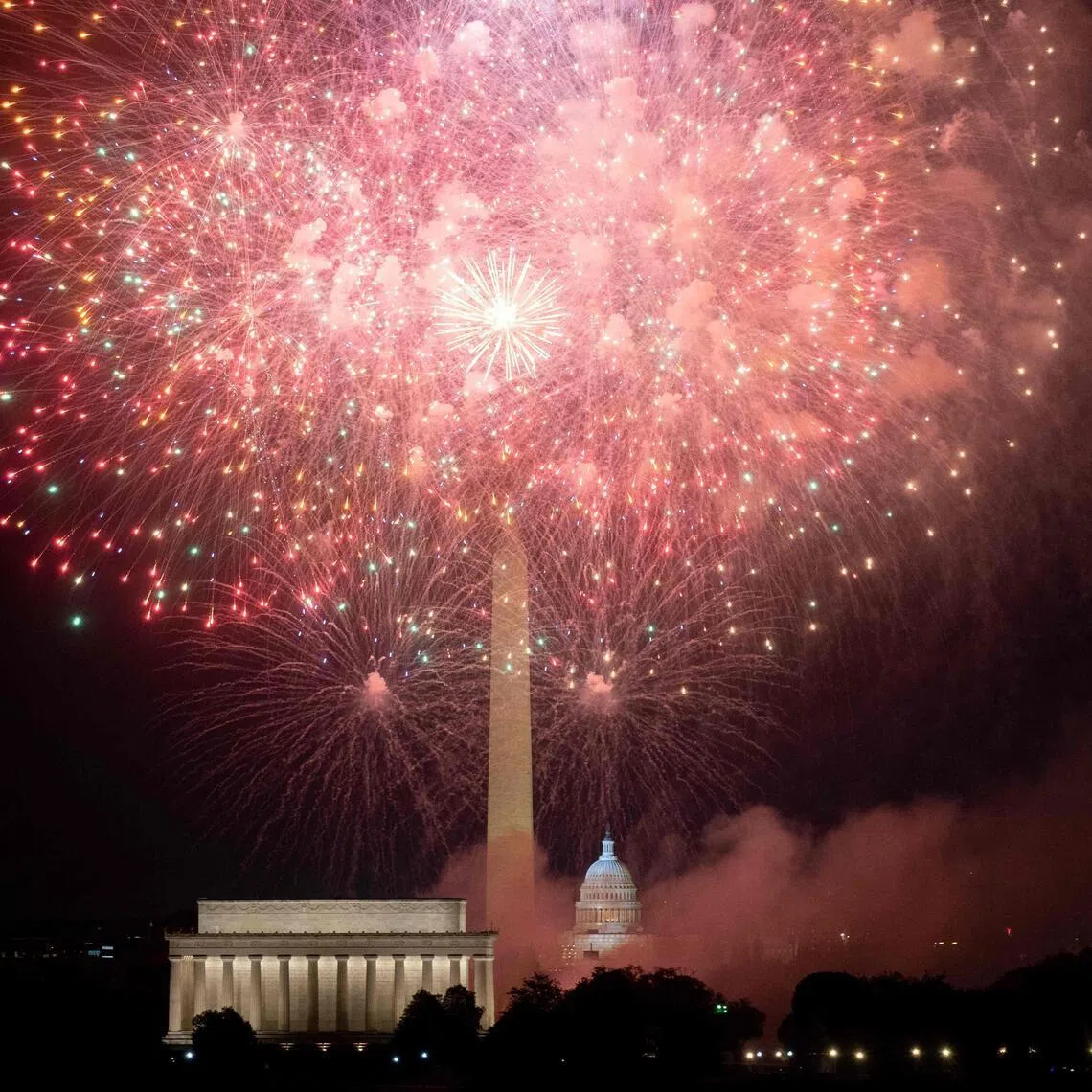 A display of fireworks along the National Mall in Washington on July 4, 2023.