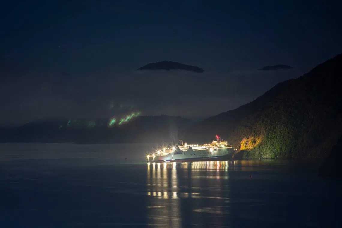 Forty-seven people spent the night on the ferry after it ran aground.