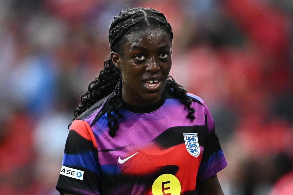 FILE PHOTO: Soccer Football - Women's Nations League - League A - England v Portugal - Wembley Stadium, London, Britain - May 30, 2025 England's Michelle Agyemang during the warm up before the match REUTERS/Dylan Martinez/File Photo