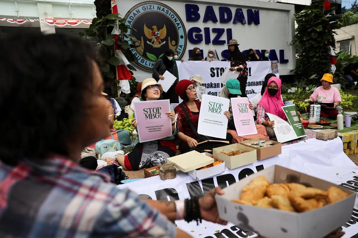 Protesters during a rally demanding an end to the government's free nutritious meal programme