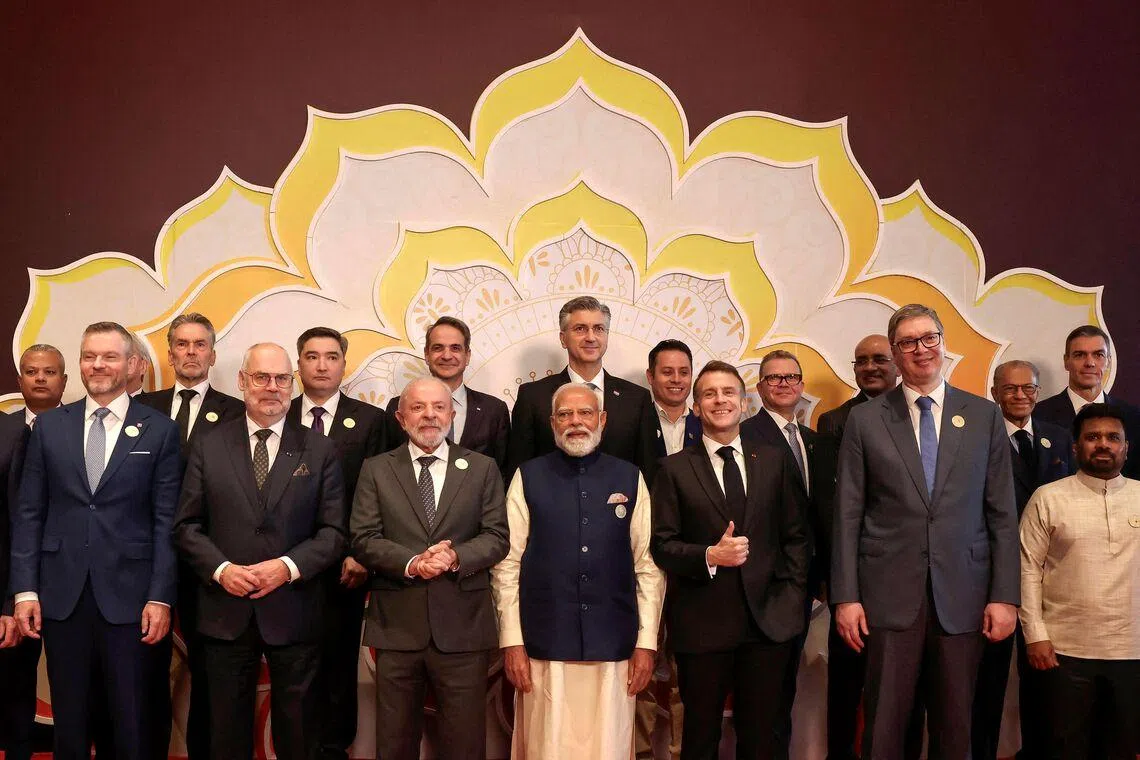 Brazil's President Luiz Inacio Lula da Silva (third from left) and India's Prime Minister Narendra Modi (fourth from right) are set to meeton Feb 21.