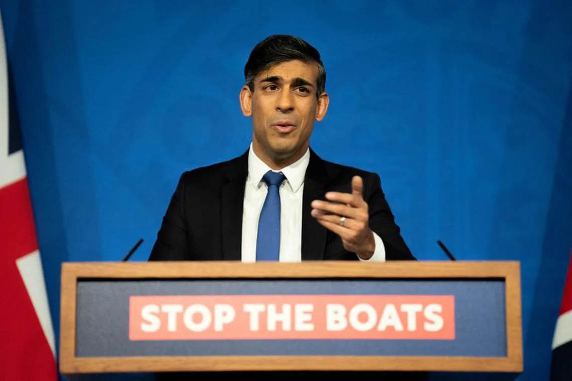 Prime Minister Rishi Sunak speaks during a press conference in the Downing Street Briefing Room, in London, Britain December 7, 2023. James Manning/Pool via REUTERS/File Photo