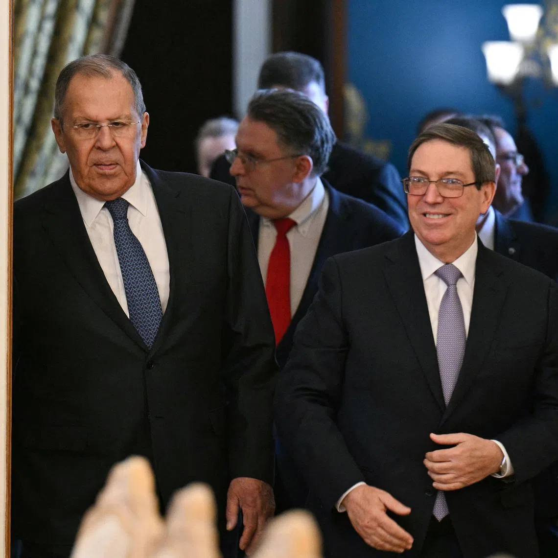 Cuba's Foreign Minister Bruno Rodriguez (right) met his Russian counterpart Sergei Lavrov (left) in Moscow on Feb 18, using Soviet-era language to criticise Washington.