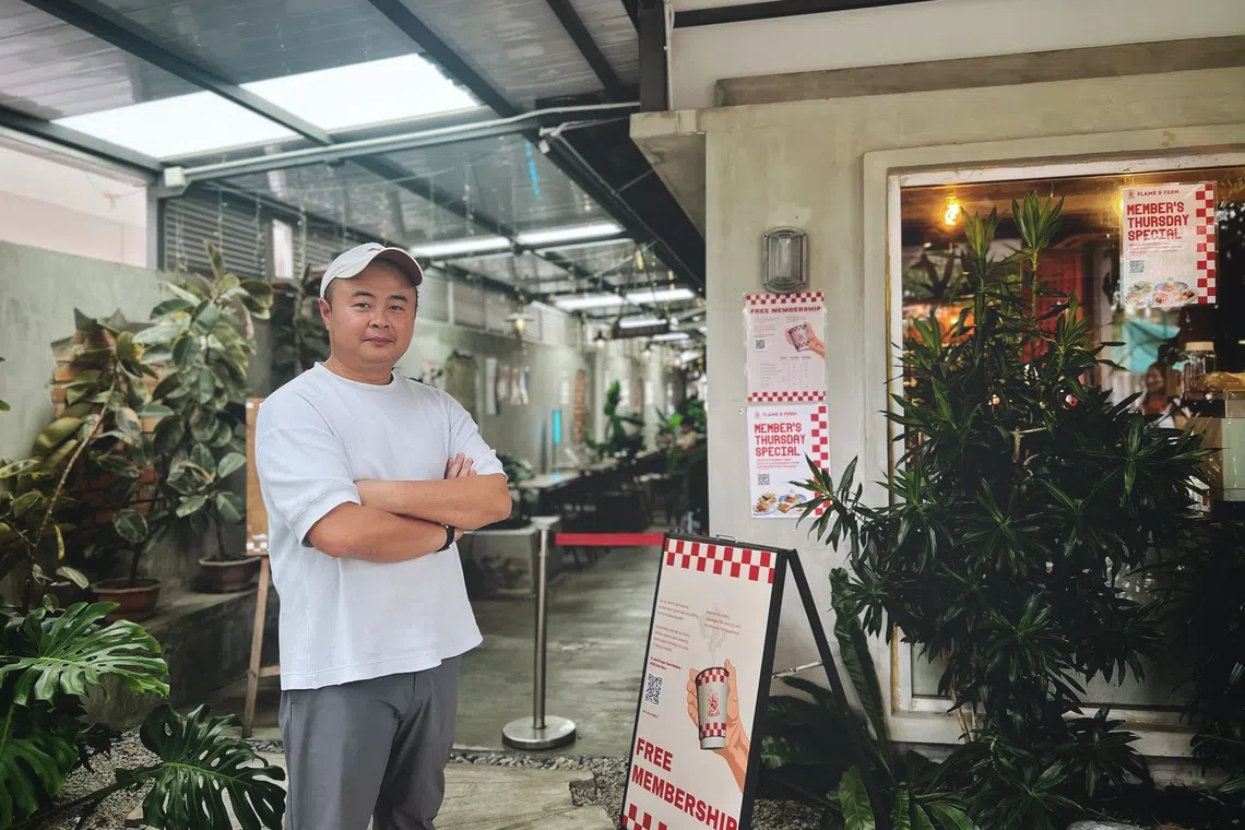Jia Jun Lew, managing director of Fire Pitz Group at his cafe, Flame & Fern, which occupies a repurposed bungalow at Jalan Chengai, Taman Melodies, Johor Bahru.
