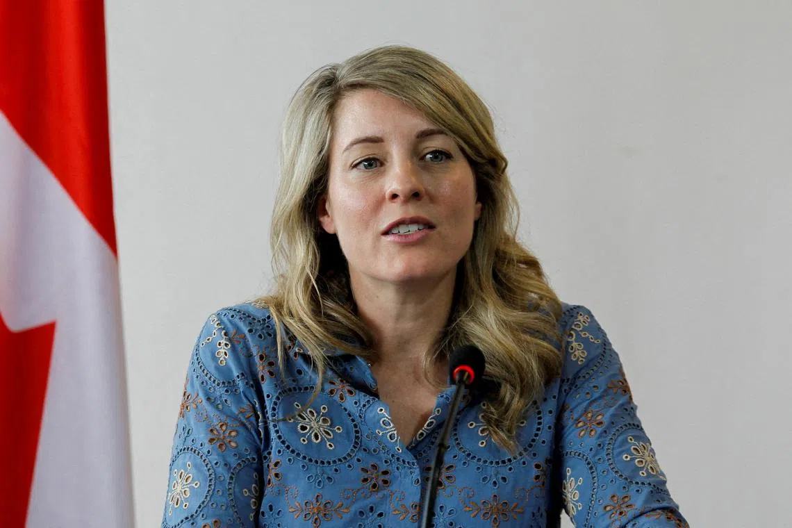 FILE PHOTO: Canada Foreign Affairs Minister Melanie Joly speaks during a joint news conference with her Kenyan counterpart Alfred Mutua, during her official visit to Nairobi, Kenya May 2, 2023. REUTERS/Monicah Mwangi/File Photo