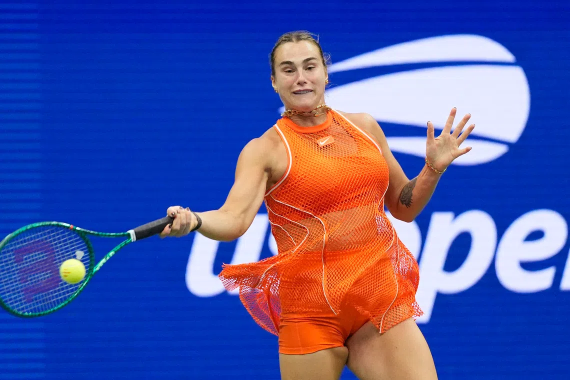 Tennis - U.S. Open - Flushing Meadows, New York, United States - September 6, 2026 Belarus' Aryna Sabalenka in action during her round of 16 match against Taylor Townsend of the U.S. REUTERS/Eduardo Munoz