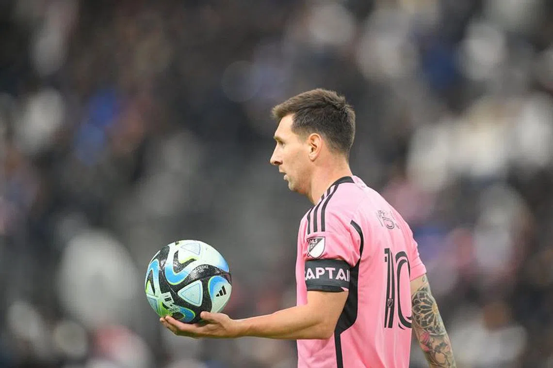 Jan 29, 2024; Riyadh, Saudi Arabia; Inter Miami forward Lionel Messi (10) prepares to throw the ball back into play in the second half against the Al-Hilal SFC at Kingdom Arena. Mandatory Credit: Victor Fraile-USA TODAY Sports/File Photo