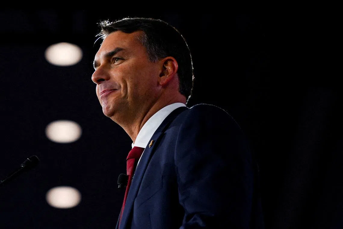 FILE PHOTO: Brazilian senator Flavio Bolsonaro, Brazil's former President Jair Bolsonaro's son, attends the Conservative Political Action Conference (CPAC) USA 2026 at the Gaylord Texan Resort and Convention Center, in Grapevine, Texas, U.S. March 28, 2026.  REUTERS/Callaghan O'Hare/File Photo