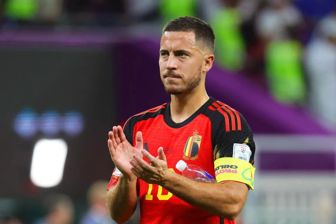 Hazard applauds fans after Belgium's match against Croatia.