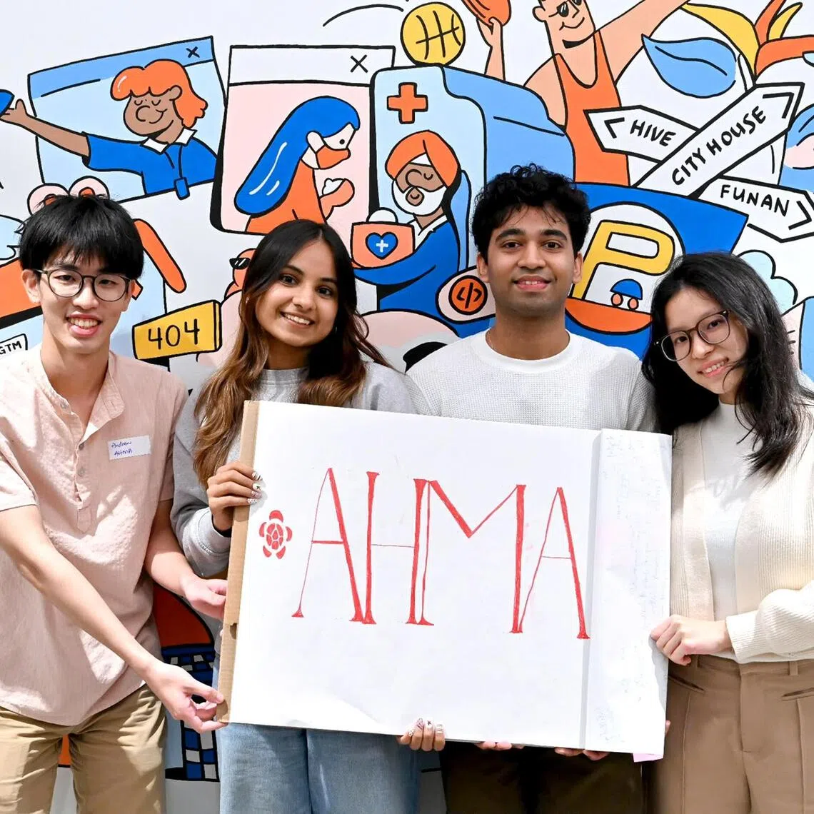 NUS computer science students (from left) Andrew Soon, Aishwarya Goyal, Abhishek Paranjape and Hazel Low designed the Ahma app to support caregivers.