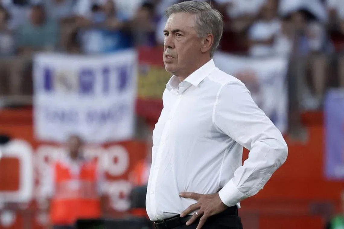 FILE PHOTO: Soccer Football - LaLiga - Almeria v Real Madrid - Estadio de los Juegos Mediterraneos, Almeria, Spain - August 19, 2023 Real Madrid coach Carlo Ancelotti REUTERS/Jon Nazca/File Photo