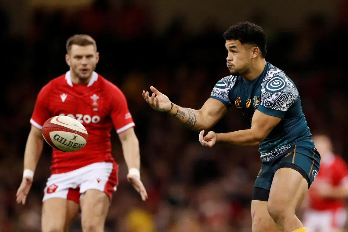FILE PHOTO: Rugby Union - Autumn International - Wales v Australia - Principality Stadium, Cardiff, Wales, Britain - November 20, 2021 Australia's Hunter Paisami in action Action Images via Reuters/Andrew Boyers/File Photo