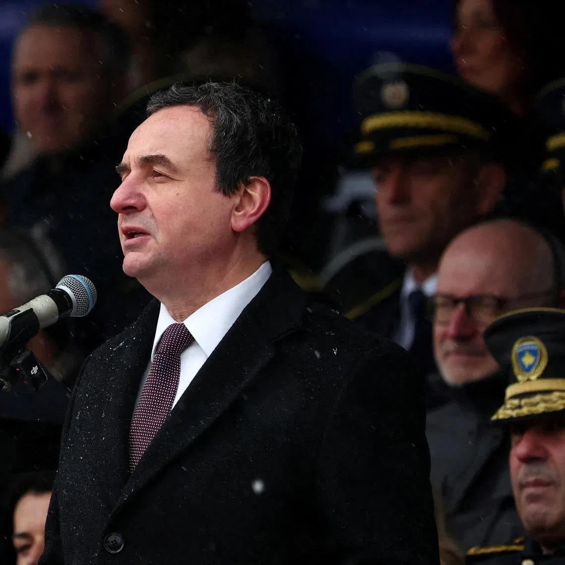 FILE PHOTO: Kosovo's Prime Minister Albin Kurti delivers his speech at a parade during celebrations of the 18th anniversary of Kosovo independence in Pristina, Kosovo, February 17, 2026. REUTERS/Florion Goga/File Photo