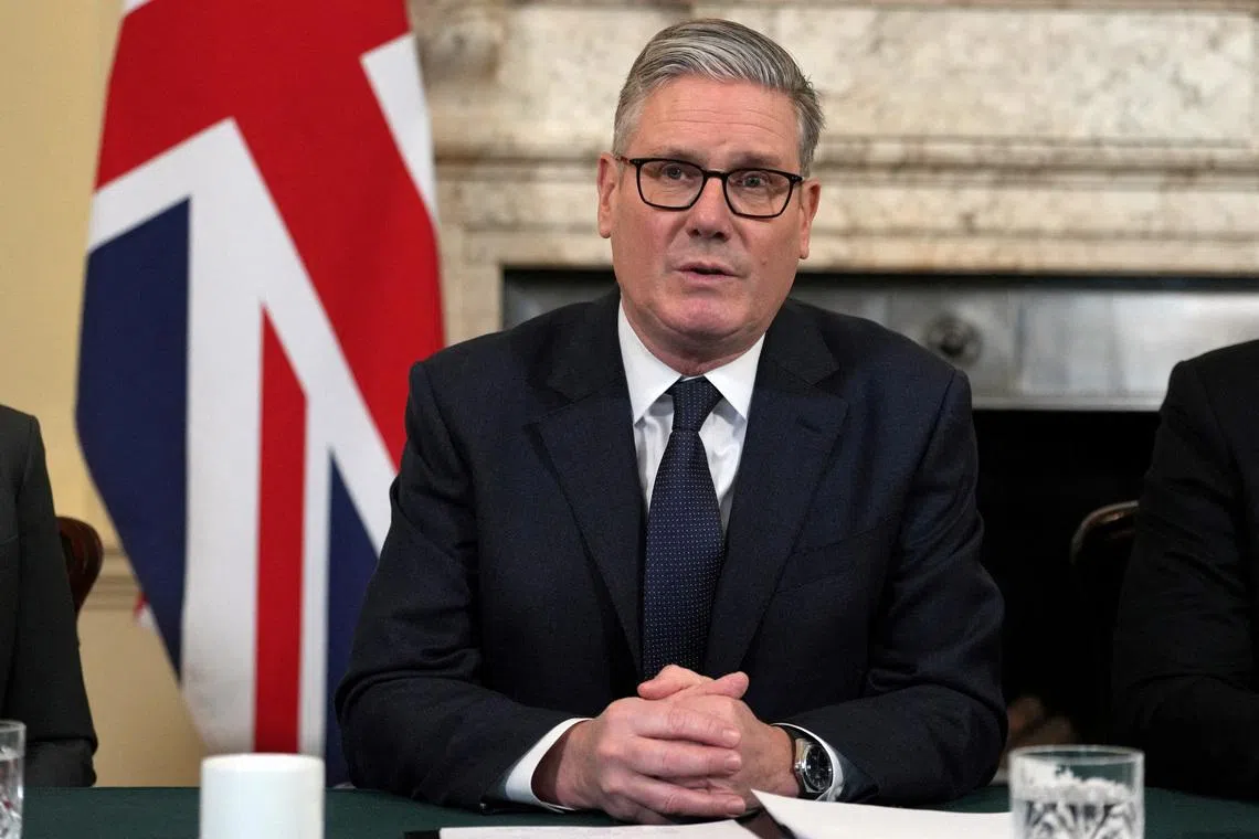 FILE PHOTO: Britain's Prime Minister Keir Starmer delivers remarks at the top of the Cabinet meeting to mark the fourth anniversary of Russia's full-scale invasion of Ukraine, at Downing Street in London, Britain, February 24, 2026.   Kin Cheung/Pool via REUTERS/ File Photo