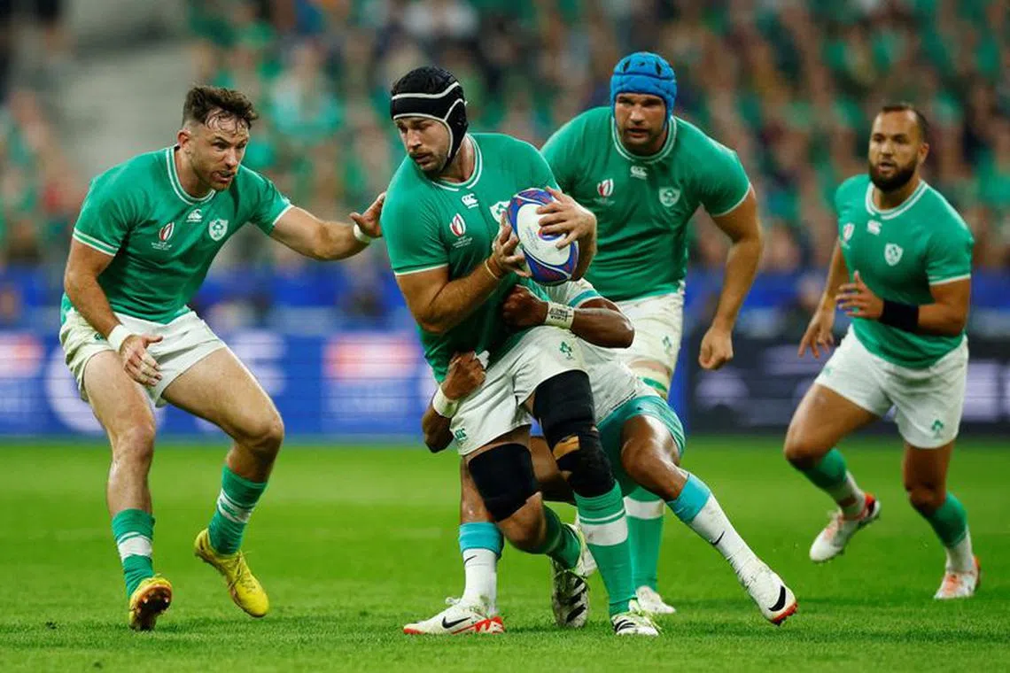 FILE PHOTO: Rugby Union - Rugby World Cup 2023 - Pool B - South Africa v Ireland - Stade de France, Saint-Denis, France - September 23, 2023 Ireland's Caelan Doris in action REUTERS/Sarah Meyssonnier/File Photo