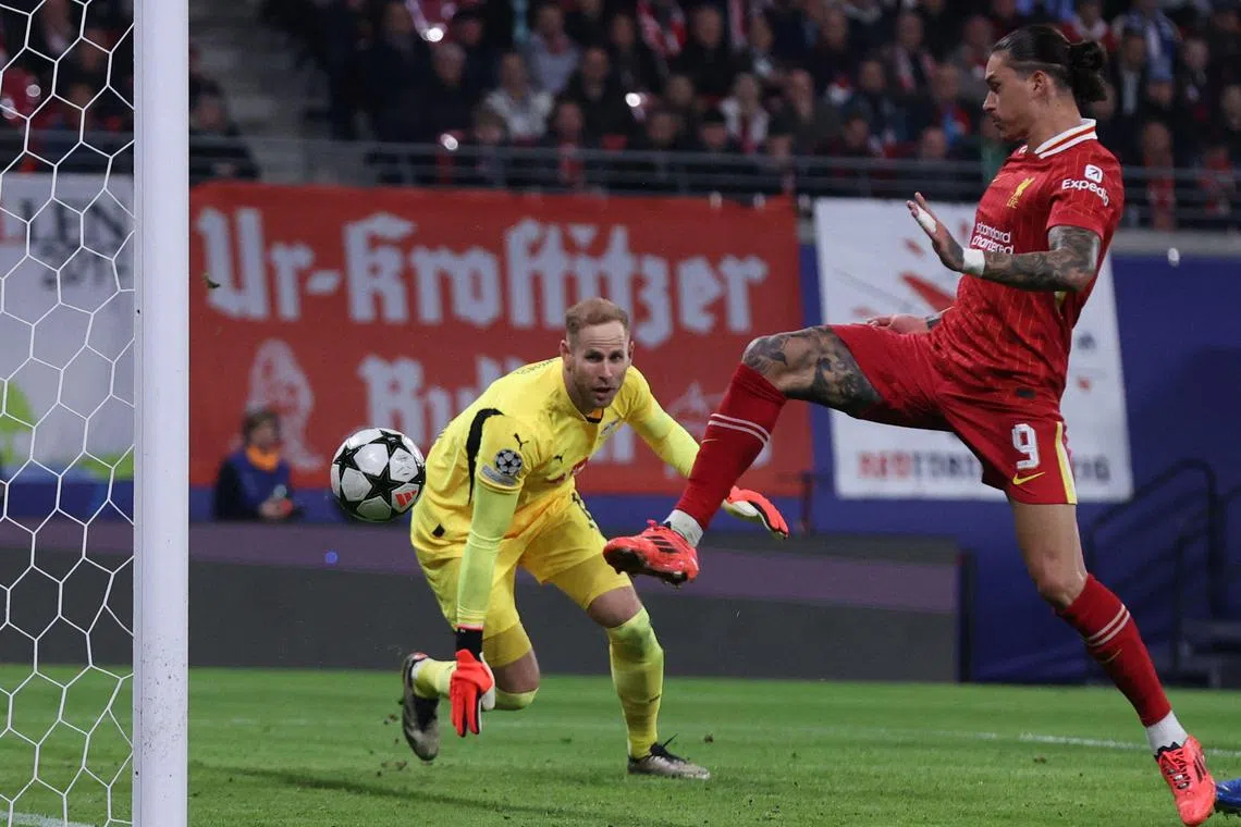 Liverpool striker Darwin Nunez scores in the 1-0 Champions League win over RB Leipzig.