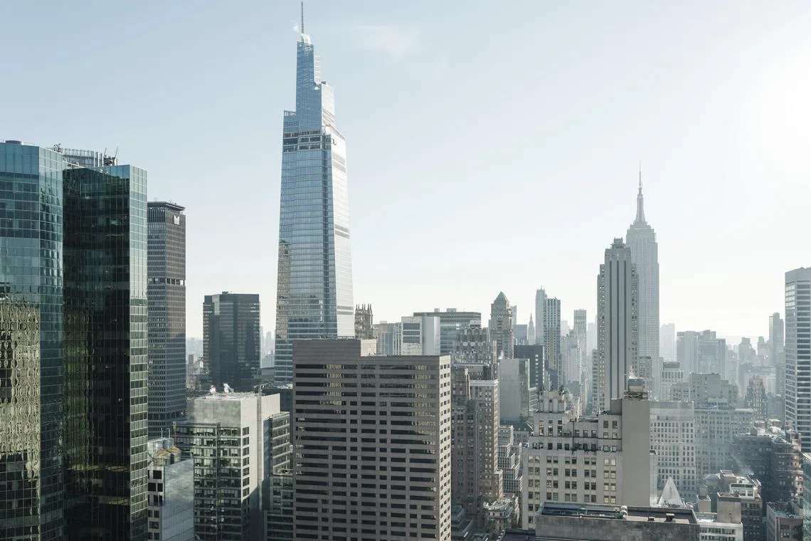 One Vanderbilt, center-left, which looms 77 stories over Midtown Manhattan in New York, Dec. 2, 2022. One Vanderbilt is built to be especially climate friendly, but the design landscape is changing so quickly that some features are now yesterdayÕs news. (Karsten Moran/The New York Times)