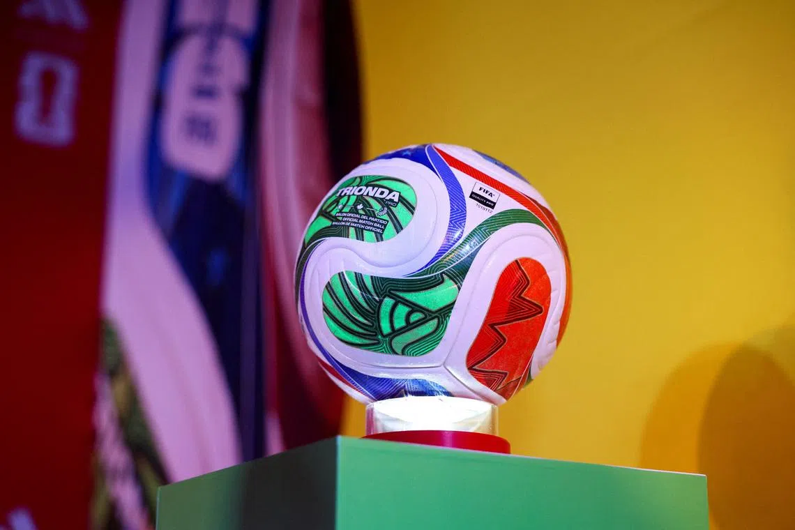 The official ball of the 2026 FIFA World Cup named \"Trionda\" is displayed during a presentation event in Mexico City, Mexico, October 3, 2025. REUTERS/Luis Cortes