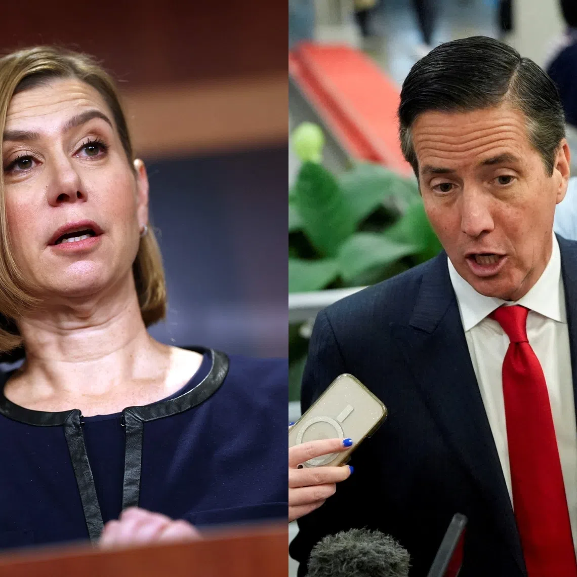 The drive to permanently ban Chinese vehicles from the US is led by Democratic Senator Elissa Slotkin of Michigan (left) and Republican Senator Bernie Moreno of Ohio.