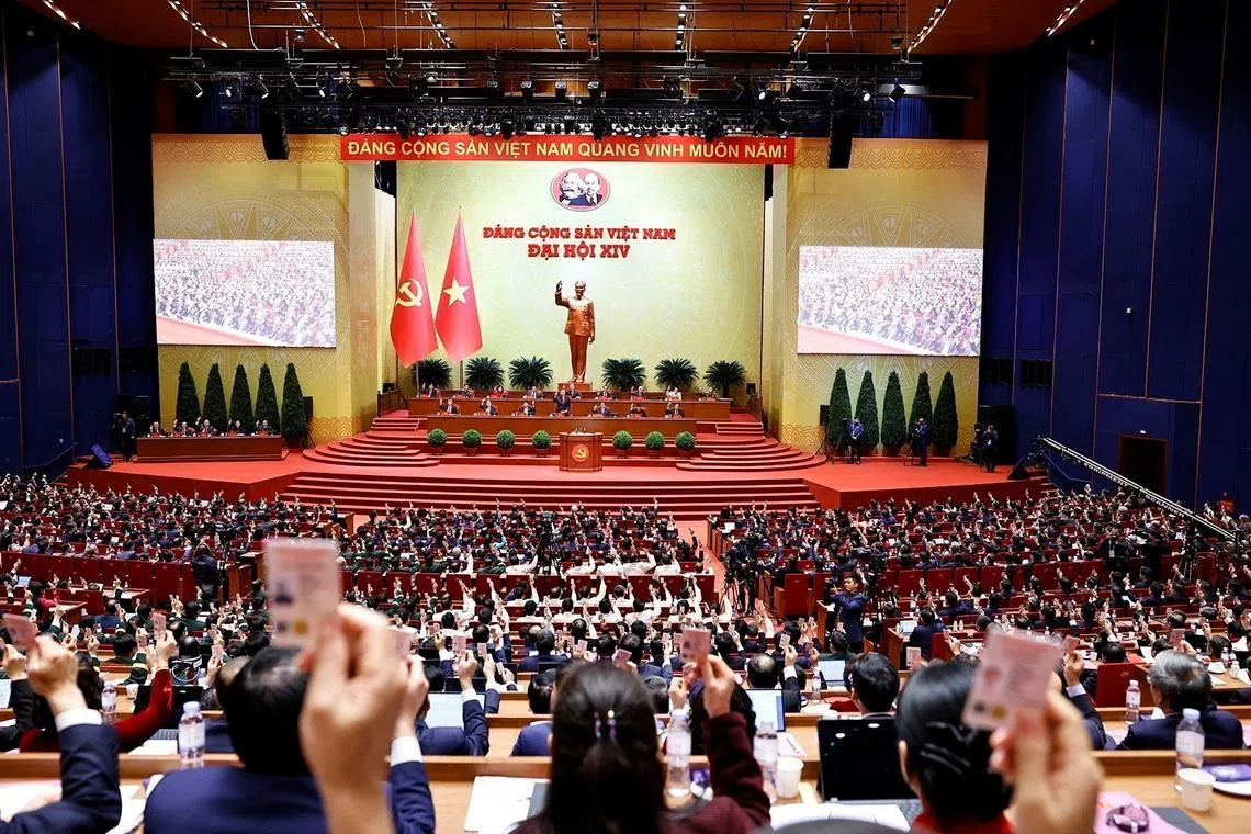 Delegates attend a voting session to approve Party Central Committee members during the 14th National Party Congress in Hanoi, Vietnam, January 22, 2026. VNA/Handout via REUTERS