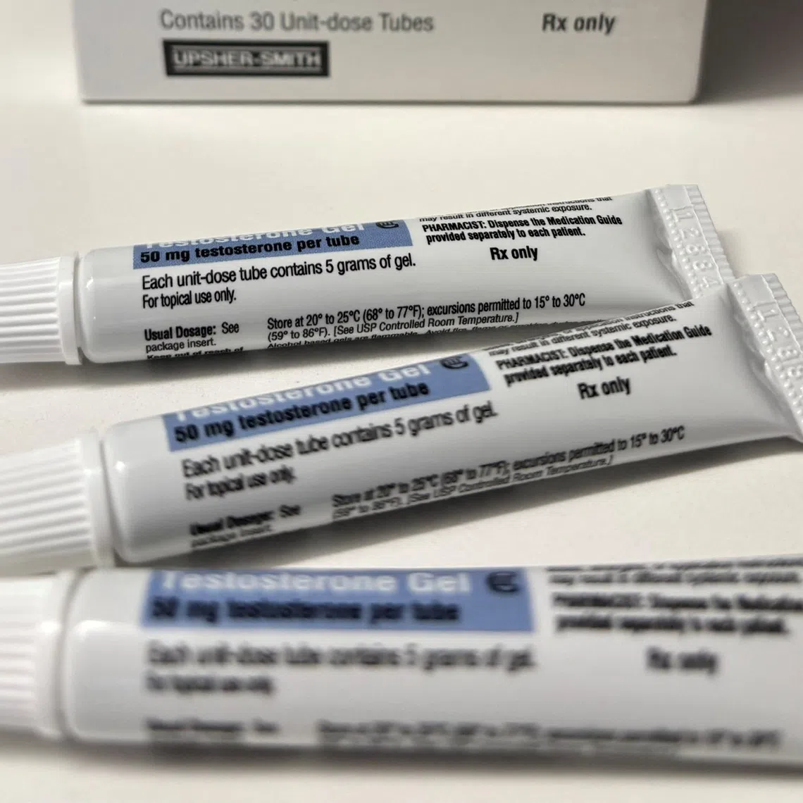 A month's supply of testosterone gel is displayed in its box in Melrose, Massachusetts, U.S., September 9, 2026.  Amy Swan/Handout via REUTERS