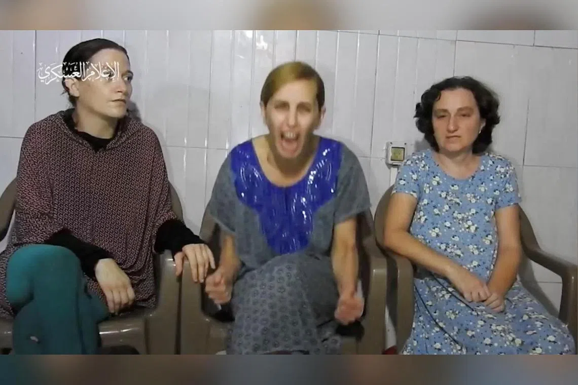 Hamas released a video showing three women who are being held as hostages on Oct 30.