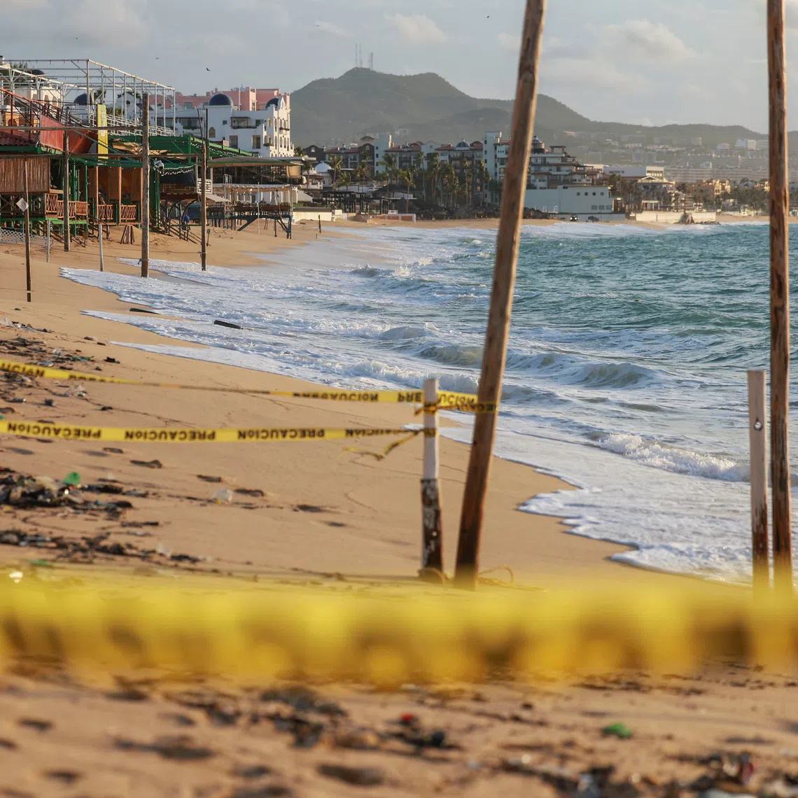 Yellow tapes on Medano Beach as Hurricane Polo approaches Baja California Sur, in Cabo San Lucas, Mexico September 27, 2026. REUTERS/Raquel Cunha