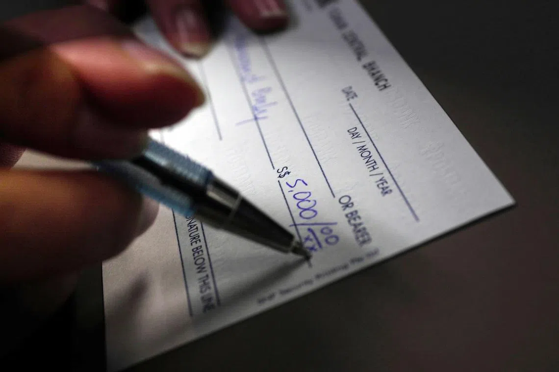Writing of a cheque.