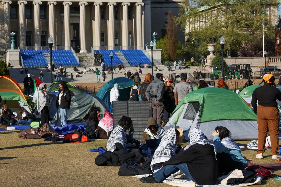 Students continue to maintain a protest encampment in support of Palestinians at Columbia University, during the ongoing conflict between Israel and the Palestinian Islamist group Hamas, in New York City, U.S., April 26, 2024. REUTERS/Caitlin Ochs