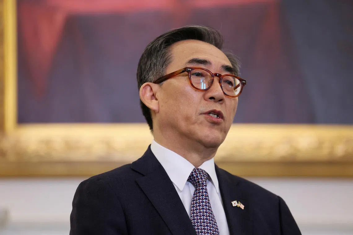 FILE PHOTO: South Korean Foreign Minister Cho Tae-yul gives a statement at the State Department in Washington, U.S., October 31, 2024. REUTERS/Leah Millis/File Photo