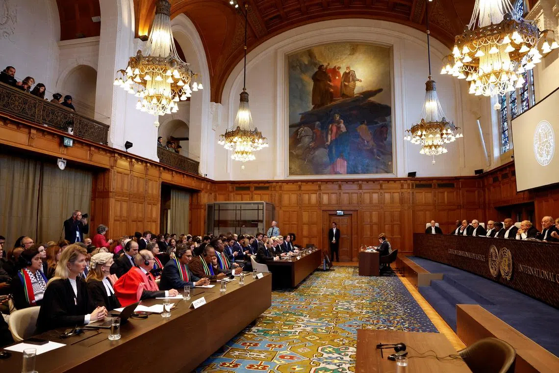 FILE PHOTO: Judges at the International Court of Justice (ICJ) rule on emergency measures against Israel following accusations by South Africa that the Israeli military operation in Gaza is a state-led genocide, in The Hague, Netherlands, January 26, 2024. REUTERS/Piroschka van de Wouw/File Photo