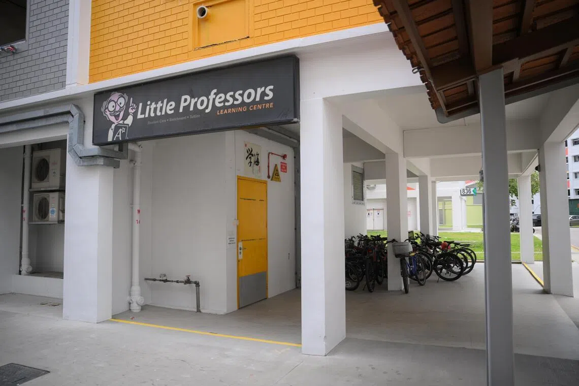 A sign at Block 835 Jurong West Street 81 for the Little Professors Learning Centre pictured on Feb 14, 2025.