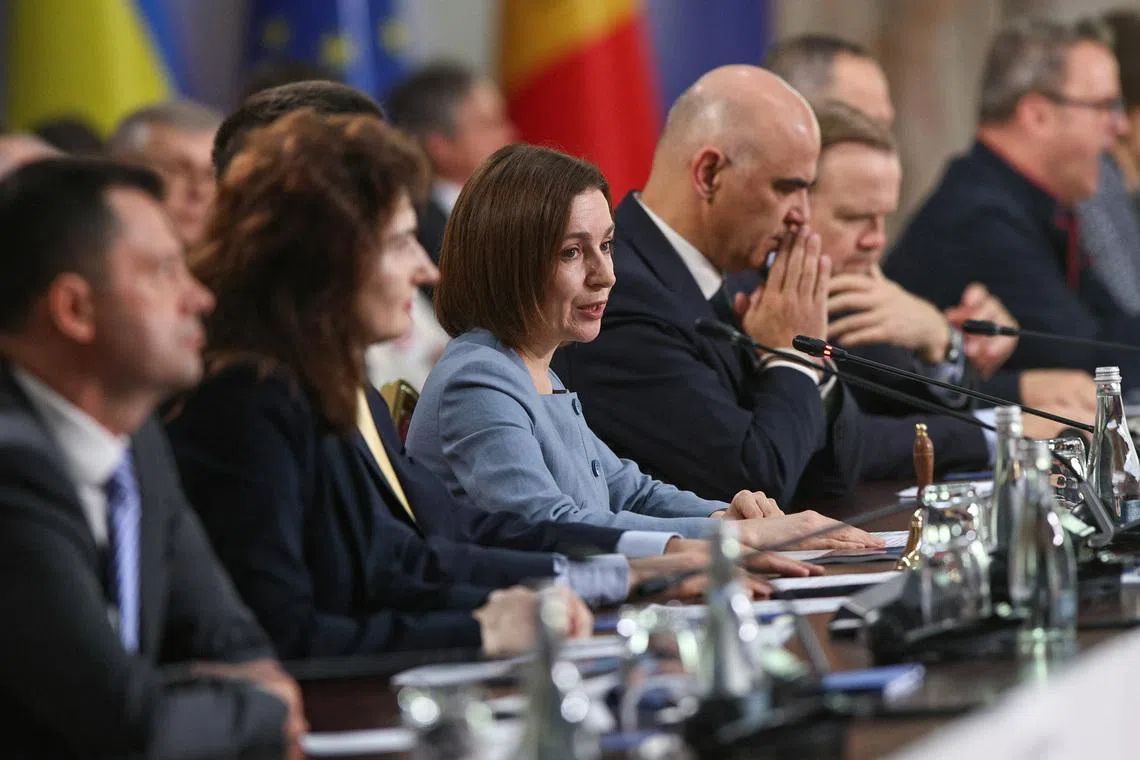 Moldovan President Maia Sandu attends the 135th Session of the Committee of Ministers of the Council of Europe at the Palace of the Republic in Chisinau, Moldova, May 15, 2026. REUTERS/Vladislav Culiomza