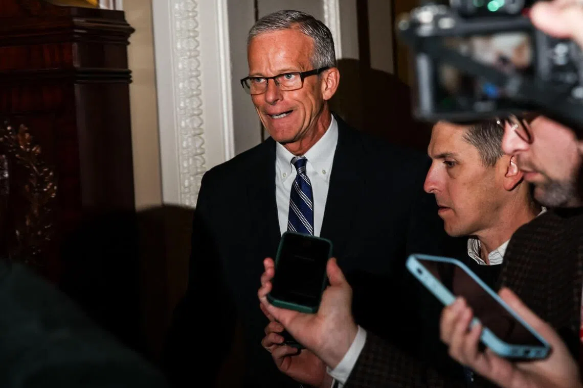 Senate Majority Leader John Thune heading to the floor of the Senate at the US Capitol on Nov 7. 