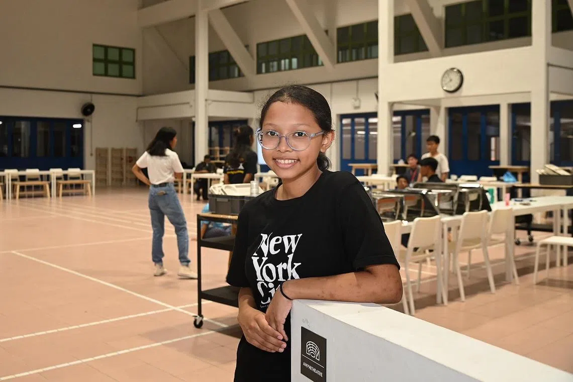 Profile photo of Nurul A’syaqirah Binte Kasim , 13. 
Story on =Dreams, a boarding facility for children from disadvantaged families, which just opened in January 2023. Photo was taken on 19 April 2023 at 99 Haig Road .