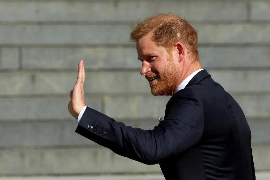 FILE PHOTO: Britain's Prince Harry arrives to attend the Invictus Games Foundation 10th Anniversary Service of Thanksgiving at St Paul’s Cathedral, in London, Britain, May 8, 2024. REUTERS/Toby Melville/File Photo