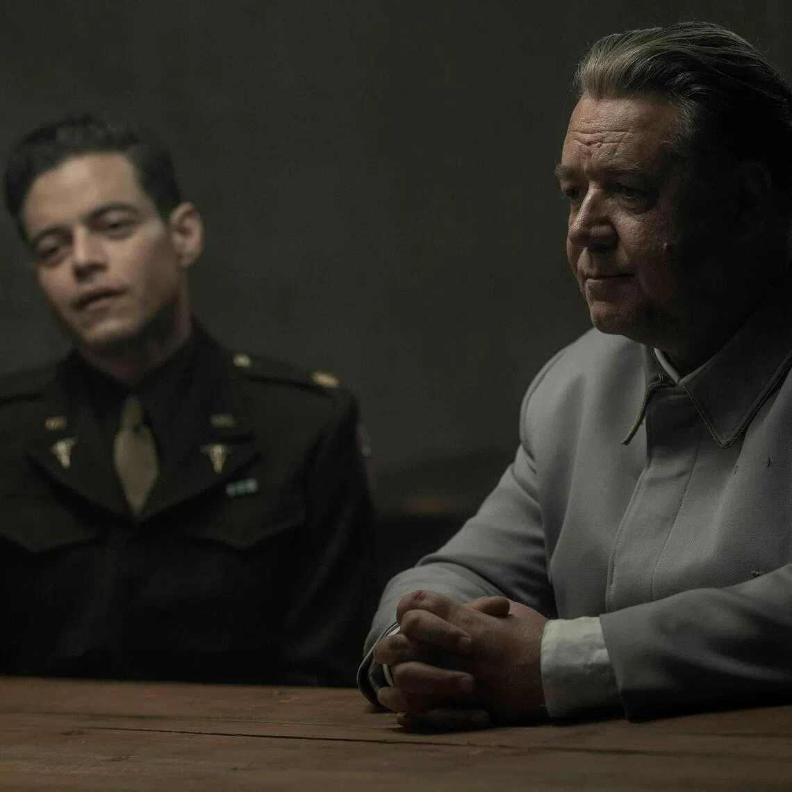 From left: Rami Malek and Russell Crowe in Nuremberg.