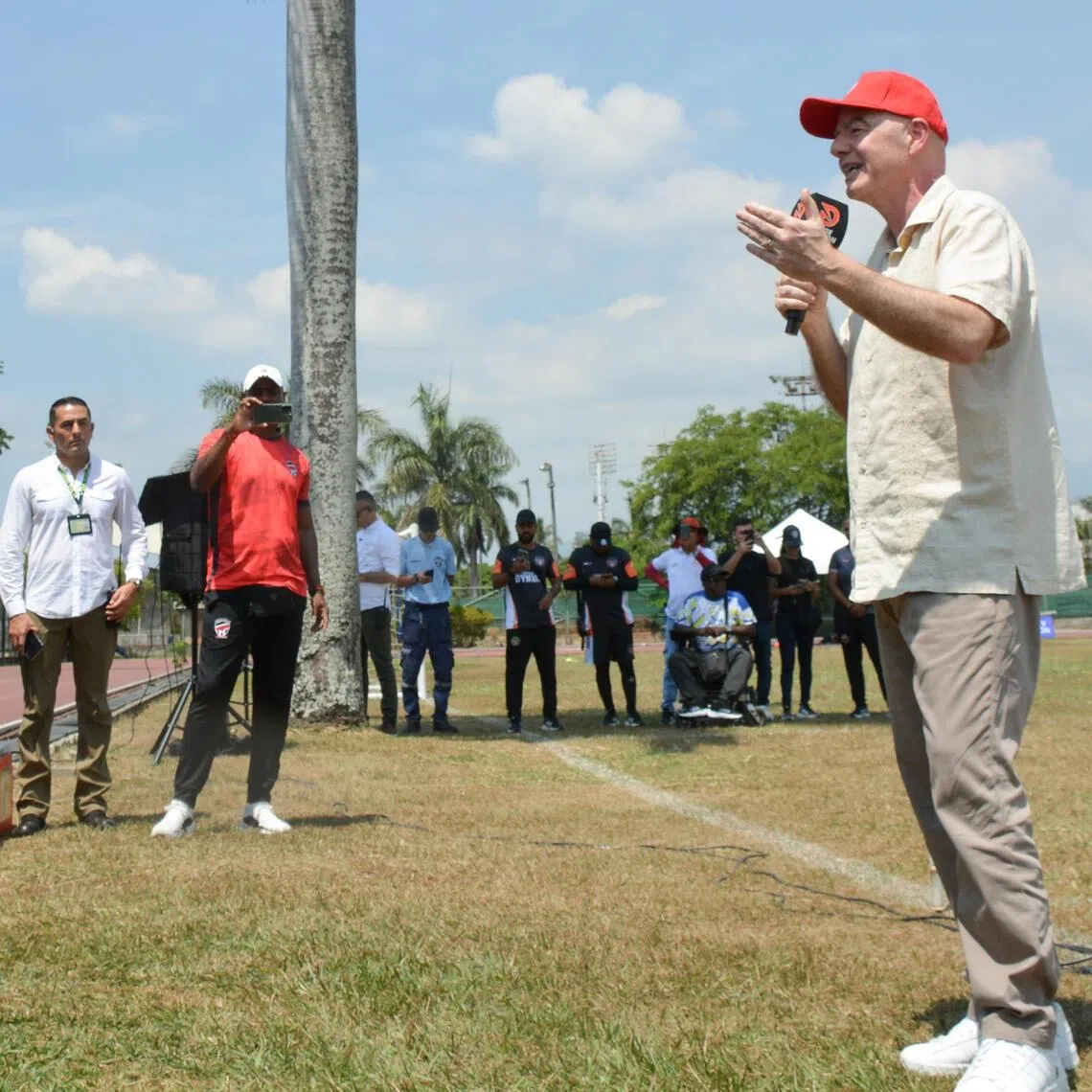 FIFA president Gianni Infantino at an event at a soccer school in Cali, Colombia on Aug 7. He visited sports training clubs ahead of the inauguration of Abelardo de la Espriella as the country’s President.