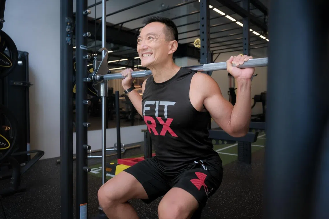 Fitness coach Lim Tiat, 50, co-founder of Bespoke Fitness, was flabby and unhealthy in his 40s, when he held a sedentary job supporting entrepreneurs. He found that regular exercise has made him healthier and more mentally resilient.