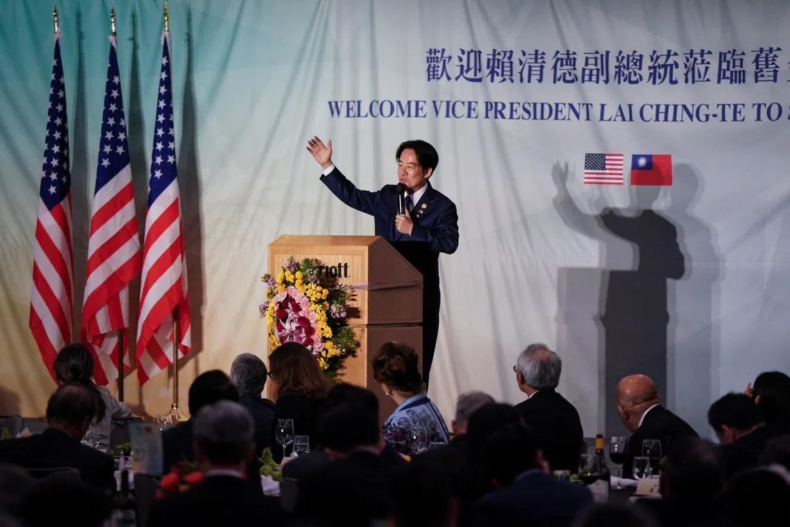 Taiwanese Vice President William Lai at the San Francisco Airport Marriott Waterfront hotel in Burlingame, California, on Aug 16.