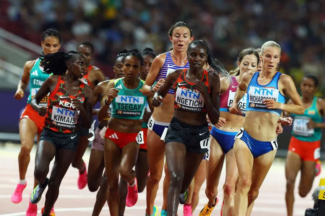 Athletics - World Athletics Championship - Women's 10,000m - National Athletics Centre, Budapest, Hungary - August 19, 2023 Finland's Camilla Richardsson and Kenya's Agnes Jebet Ngetich in action during the final REUTERS/Bernadett Szabo/File photo
