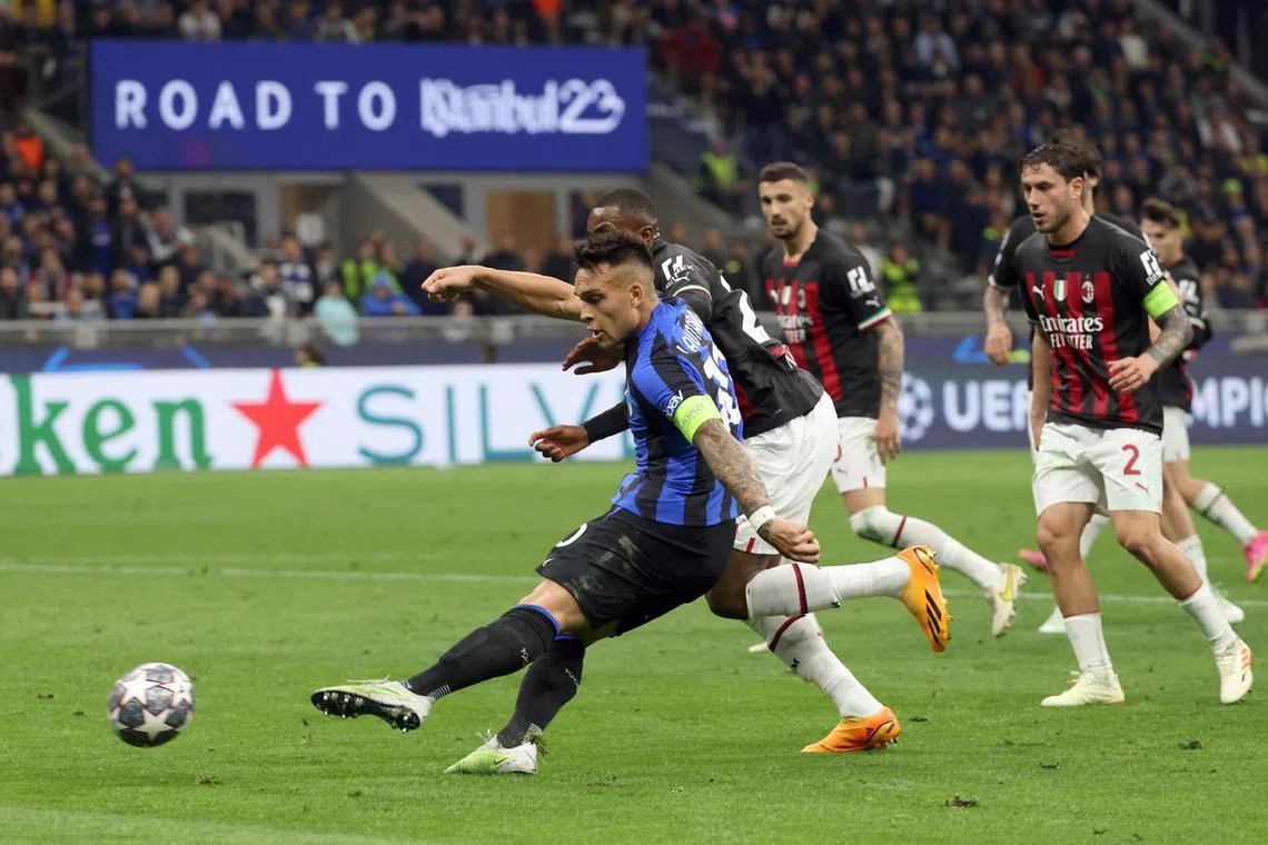 Inter Milan's Lautaro Martinez scores the 1-0 goal in Milan, Italy, on May 16, 2023.